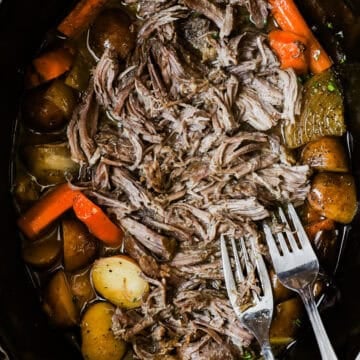 crockpot shredded sirloin tip roast with carrots and potatoes