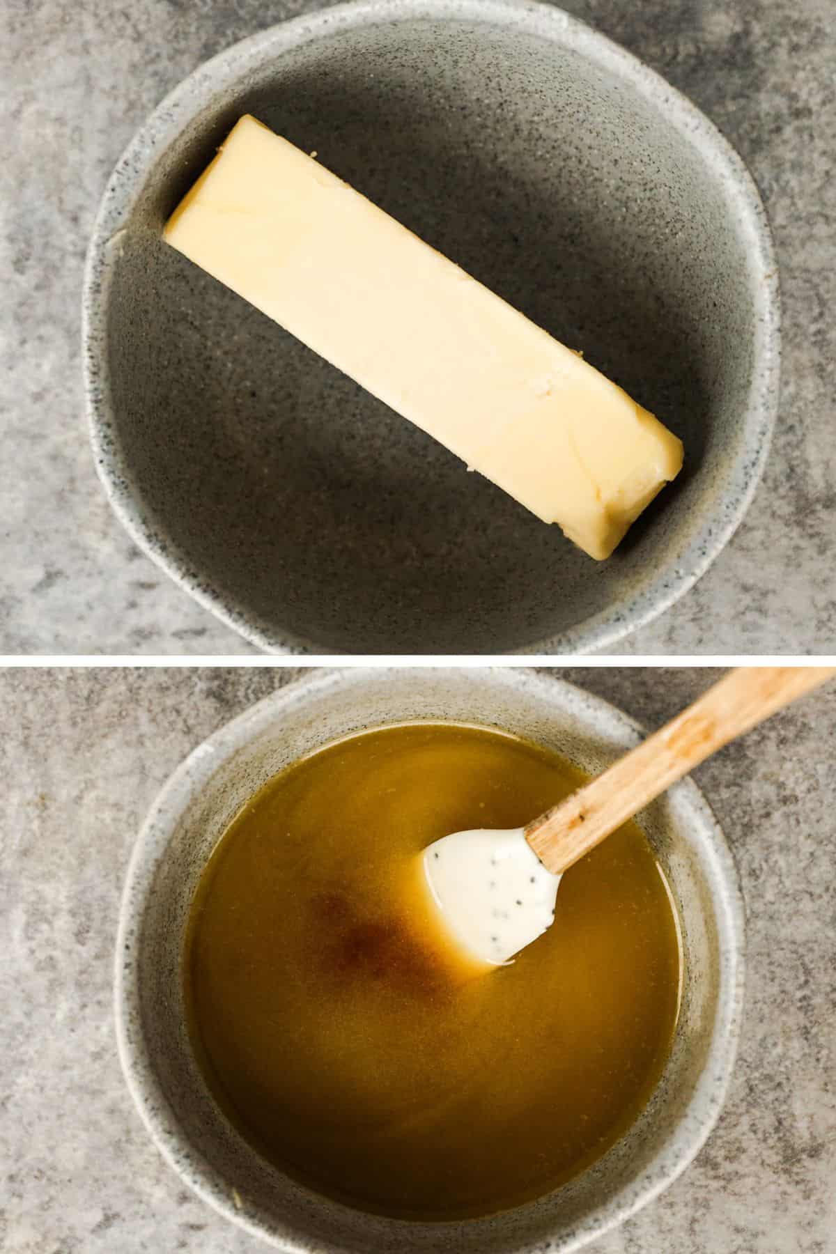 Bowl of butter, then melted with brown sugar