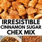 close up of cinnamon sugar chex mix recipe