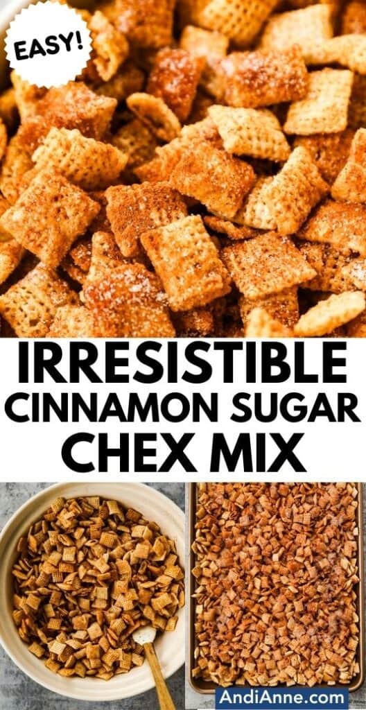 close up of cinnamon sugar chex mix recipe
