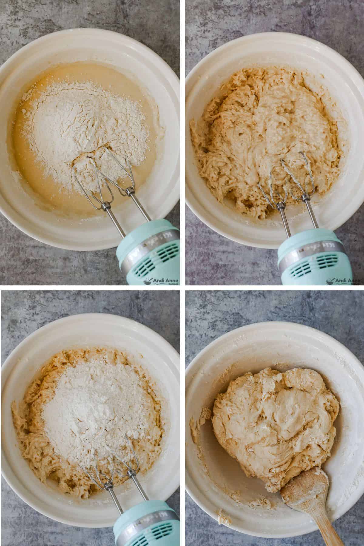 Flour gradually added to make dinner roll dough