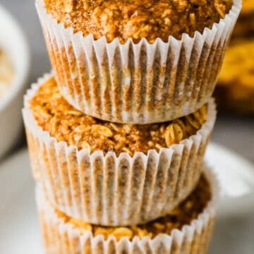 A stack of banana oatmeal muffins