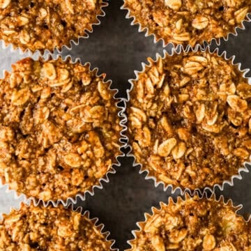Looking down at a stack of banana oatmeal muffins