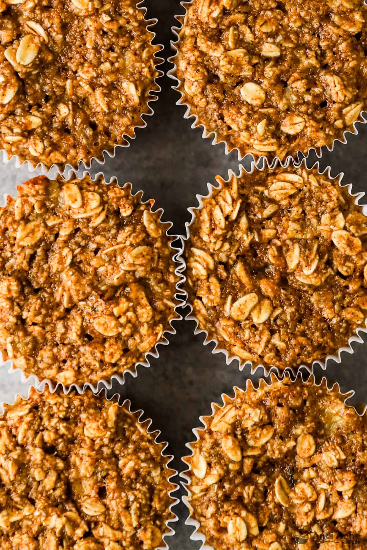 Looking down at a stack of banana oatmeal muffins