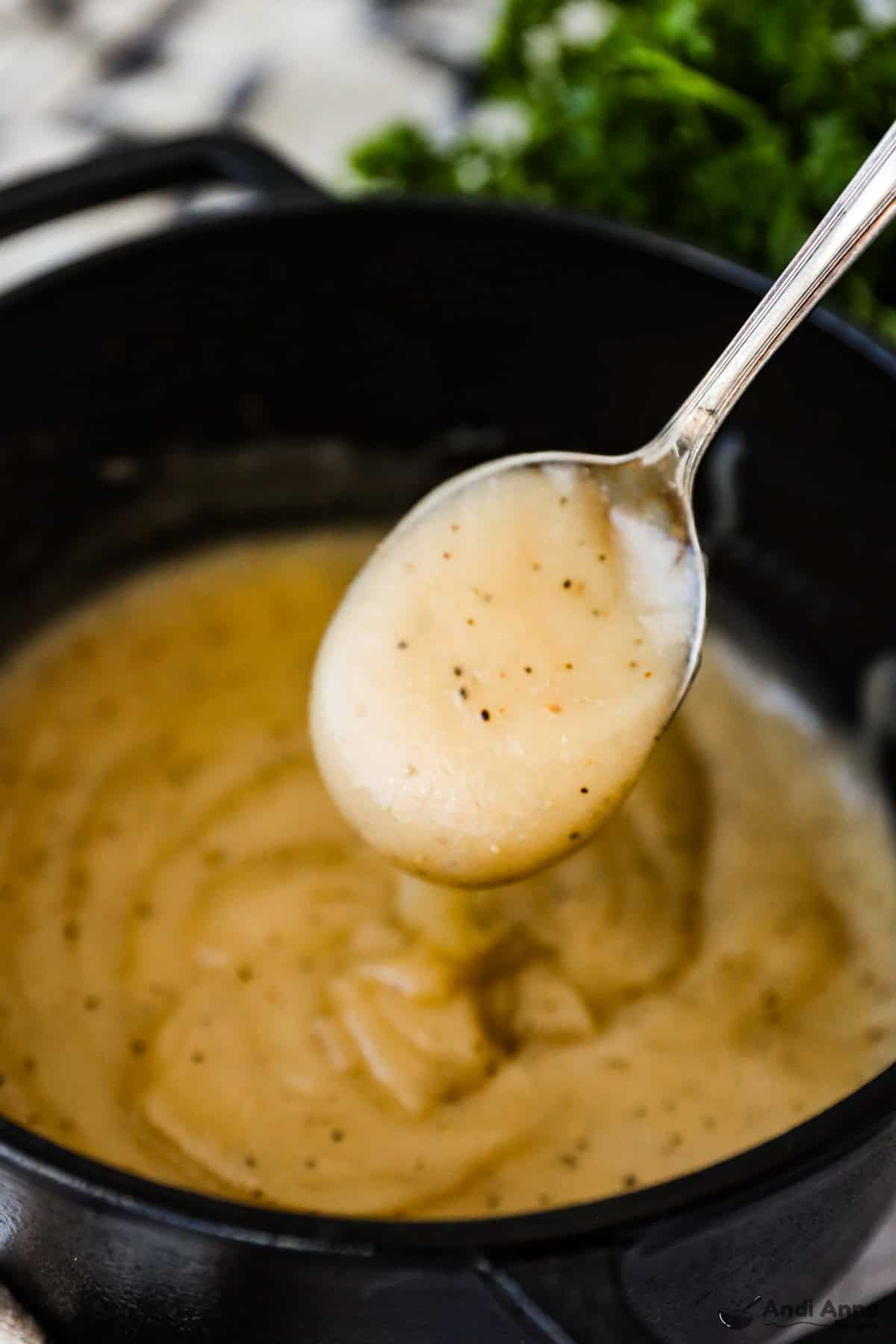 A spoonful of thick homemade brown gravy.