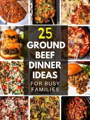 Collage of ground beef dinner recipe ideas for busy families