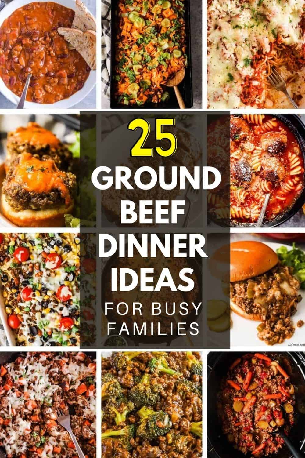 Collage of ground beef dinner recipe ideas for busy families