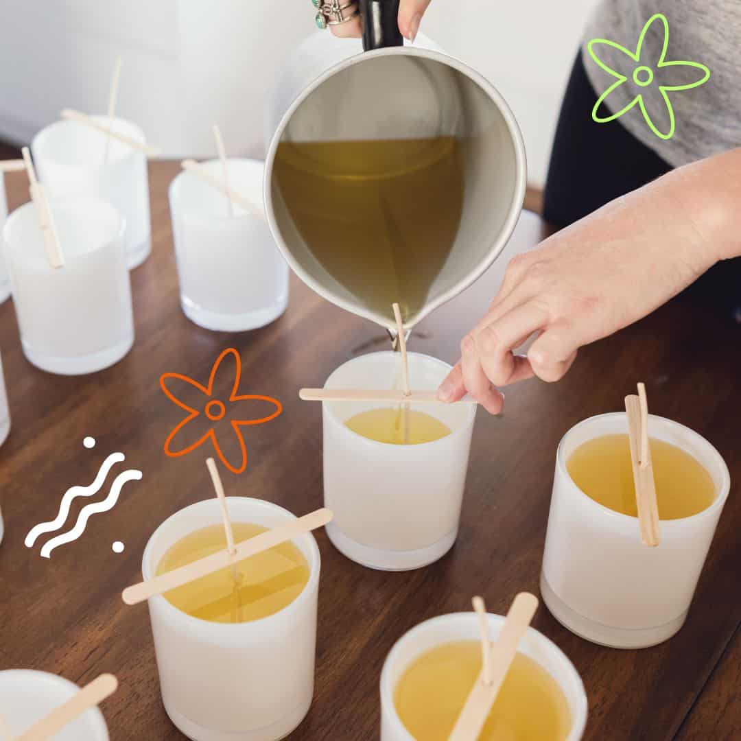 pouring wax into candle containers
