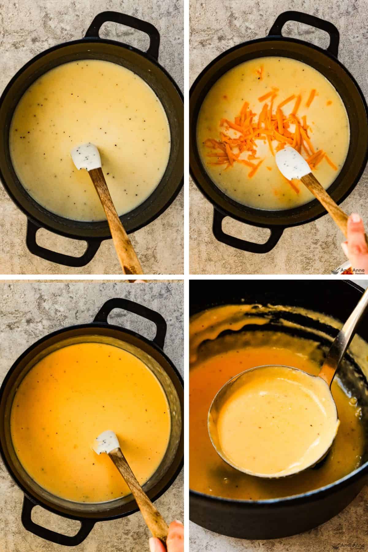 steps to make cheese sauce in black pot